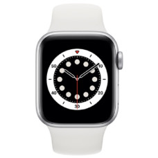 ساعت هوشمند اپل واچ سری 6 مدل 44 میلی متری با بند ورزشی نقره ای و بدنه آلومینیومی سفید
